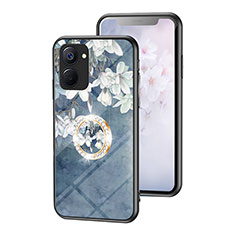 Silicone Frame Flowers Mirror Case Cover S01 for Realme V30 5G Blue