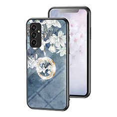 Silicone Frame Flowers Mirror Case Cover S01 for Samsung Galaxy M13 4G Blue