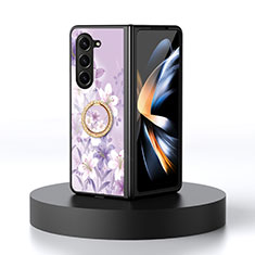 Silicone Frame Flowers Mirror Case Cover S01 for Samsung Galaxy Z Fold5 5G Clove Purple