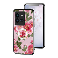 Silicone Frame Flowers Mirror Case Cover S01 for Vivo iQOO 10 Pro 5G Red