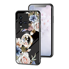 Silicone Frame Flowers Mirror Case Cover S01 for Vivo iQOO 9T 5G Black