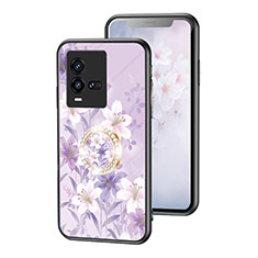 Silicone Frame Flowers Mirror Case Cover S01 for Vivo iQOO 9T 5G Clove Purple