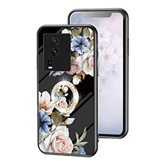 Silicone Frame Flowers Mirror Case Cover S01 for Vivo iQOO Neo7 SE Black