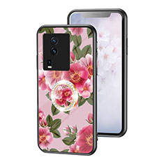 Silicone Frame Flowers Mirror Case Cover S01 for Vivo iQOO Neo7 SE Red