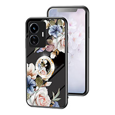 Silicone Frame Flowers Mirror Case Cover S01 for Vivo iQOO Z6 Lite 5G Black