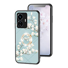 Silicone Frame Flowers Mirror Case Cover S01 for Vivo iQOO Z6 Lite 5G Cyan