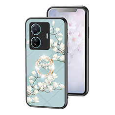 Silicone Frame Flowers Mirror Case Cover S01 for Vivo iQOO Z6 Pro 5G Cyan