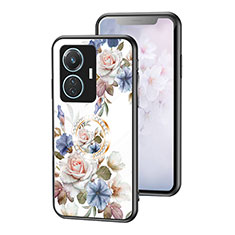 Silicone Frame Flowers Mirror Case Cover S01 for Vivo T1 4G White