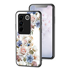 Silicone Frame Flowers Mirror Case Cover S01 for Vivo V27 5G White