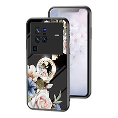 Silicone Frame Flowers Mirror Case Cover S01 for Vivo X80 Pro 5G Black