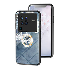 Silicone Frame Flowers Mirror Case Cover S01 for Vivo X80 Pro 5G Blue