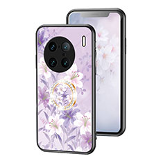 Silicone Frame Flowers Mirror Case Cover S01 for Vivo X90 Pro+ Plus 5G Clove Purple