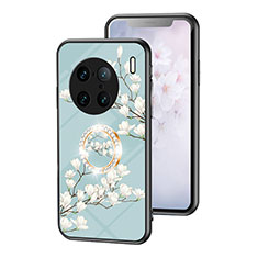 Silicone Frame Flowers Mirror Case Cover S01 for Vivo X90 Pro+ Plus 5G Cyan