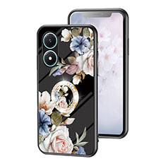 Silicone Frame Flowers Mirror Case Cover S01 for Vivo Y02S Black