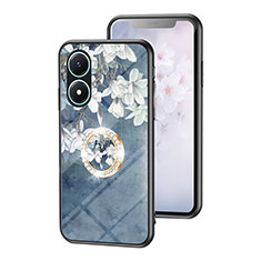 Silicone Frame Flowers Mirror Case Cover S01 for Vivo Y02S Blue