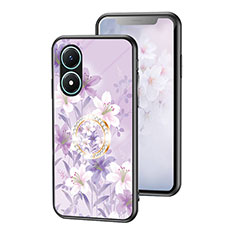 Silicone Frame Flowers Mirror Case Cover S01 for Vivo Y02S Clove Purple