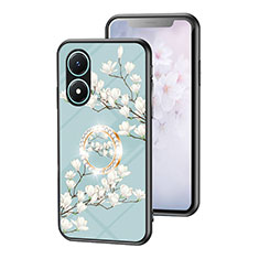 Silicone Frame Flowers Mirror Case Cover S01 for Vivo Y02S Cyan