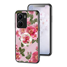 Silicone Frame Flowers Mirror Case Cover S01 for Vivo Y16 Red