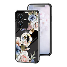 Silicone Frame Flowers Mirror Case Cover S01 for Vivo Y22 Black