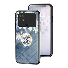 Silicone Frame Flowers Mirror Case Cover S01 for Xiaomi Poco C40 Blue