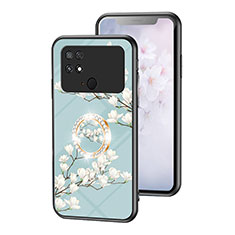 Silicone Frame Flowers Mirror Case Cover S01 for Xiaomi Poco C40 Cyan