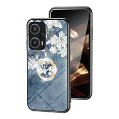 Silicone Frame Flowers Mirror Case Cover S01 for Xiaomi Poco F5 5G Blue