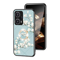 Silicone Frame Flowers Mirror Case Cover S01 for Xiaomi Poco F5 5G Cyan