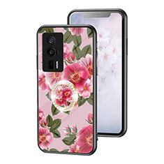 Silicone Frame Flowers Mirror Case Cover S01 for Xiaomi Poco F5 Pro 5G Red