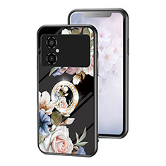 Silicone Frame Flowers Mirror Case Cover S01 for Xiaomi Poco M4 5G Black