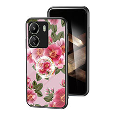 Silicone Frame Flowers Mirror Case Cover S01 for Xiaomi Redmi 13C Red