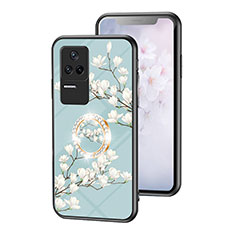 Silicone Frame Flowers Mirror Case Cover S01 for Xiaomi Redmi K40S 5G Cyan