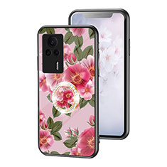 Silicone Frame Flowers Mirror Case Cover S01 for Xiaomi Redmi K60E 5G Red