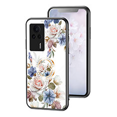 Silicone Frame Flowers Mirror Case Cover S01 for Xiaomi Redmi K60E 5G White