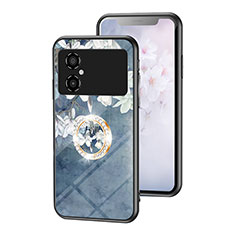 Silicone Frame Flowers Mirror Case Cover S01 for Xiaomi Redmi Note 11R 5G Blue