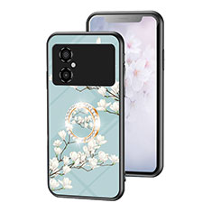 Silicone Frame Flowers Mirror Case Cover S01 for Xiaomi Redmi Note 11R 5G Cyan