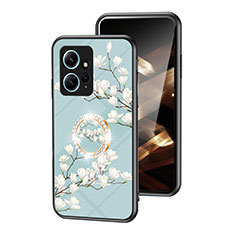 Silicone Frame Flowers Mirror Case Cover S01 for Xiaomi Redmi Note 12 4G Cyan