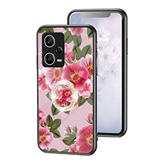 Silicone Frame Flowers Mirror Case Cover S01 for Xiaomi Redmi Note 12 Pro 5G Red