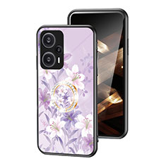 Silicone Frame Flowers Mirror Case Cover S01 for Xiaomi Redmi Note 12 Turbo 5G Clove Purple