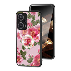 Silicone Frame Flowers Mirror Case Cover S01 for Xiaomi Redmi Note 12 Turbo 5G Red