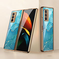 Silicone Frame Mirror Case Cover for Samsung Galaxy Z Fold2 5G Cyan