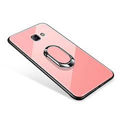 Silicone Frame Mirror Case Cover with Finger Ring Stand for Samsung Galaxy On7 (2016) G6100 Rose Gold