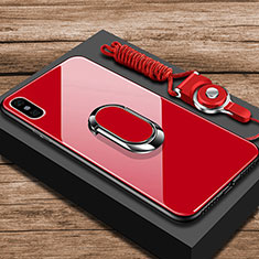 Silicone Frame Mirror Case Cover with Finger Ring Stand for Xiaomi Mi 8 Pro Global Version Red