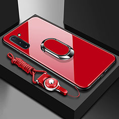 Silicone Frame Mirror Case Cover with Magnetic Finger Ring Stand A01 for Samsung Galaxy Note 10 Red