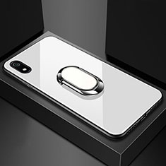 Silicone Frame Mirror Case Cover with Magnetic Finger Ring Stand A01 for Xiaomi Redmi 7A White