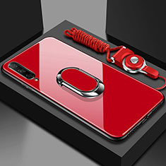 Silicone Frame Mirror Case Cover with Magnetic Finger Ring Stand for Huawei Honor 9X Pro Red