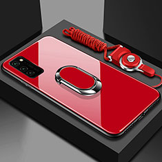 Silicone Frame Mirror Case Cover with Magnetic Finger Ring Stand for Huawei Honor V30 5G Red