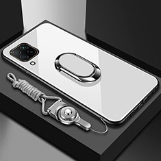 Silicone Frame Mirror Case Cover with Magnetic Finger Ring Stand for Huawei Nova 6 SE White