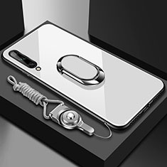 Silicone Frame Mirror Case Cover with Magnetic Finger Ring Stand for Huawei P smart S White