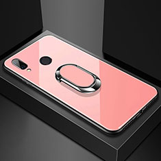 Silicone Frame Mirror Case Cover with Magnetic Finger Ring Stand for Huawei P20 Lite Rose Gold