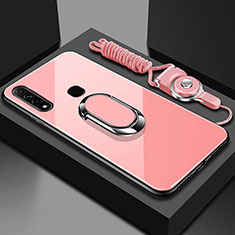 Silicone Frame Mirror Case Cover with Magnetic Finger Ring Stand for Oppo A31 Pink